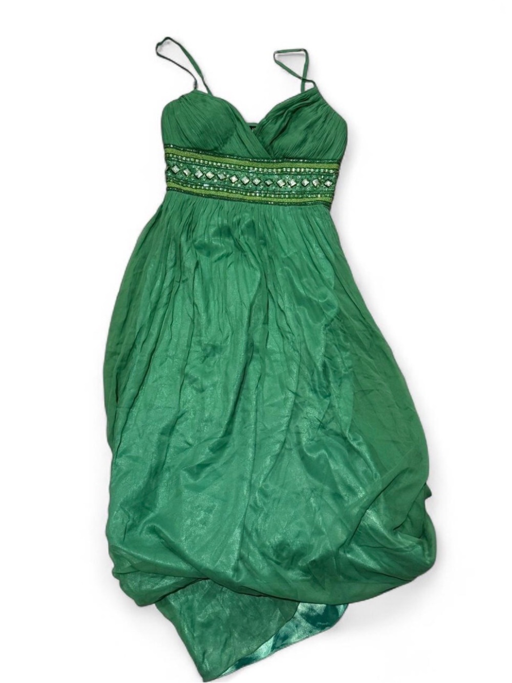 Adrianna Papell Green Strapless Beaded Empire Dress